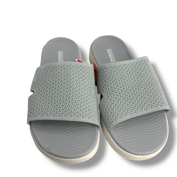 NEW Skechers Timeless Wide Width Slide Sandals Size 11 Wide Fit Gray Metallic - Picture 9 of 12